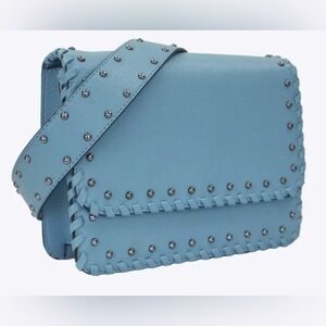 Mersi Georgia Crossbody Blue Vegan Leather Gunmetal Hardware Adjustable Strap